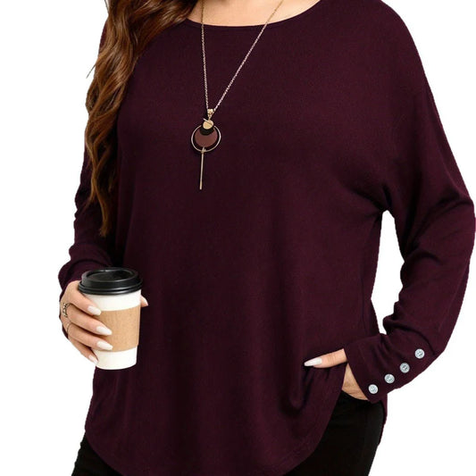 Casual Plus-size Women's Solid-color Long-sleeve Top
