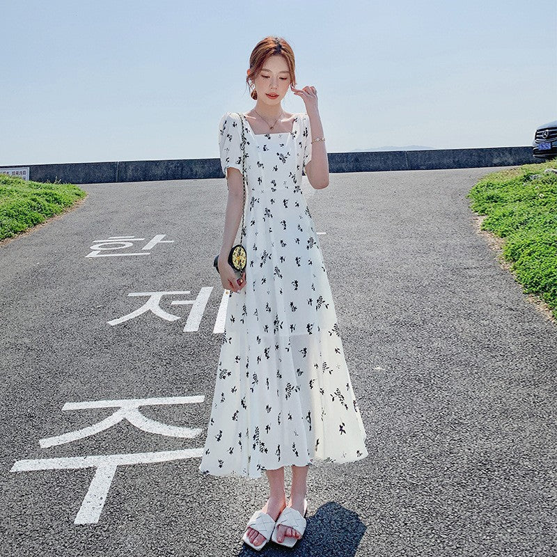 Pastoral-style White Floral-print Dress For Women Summer Season