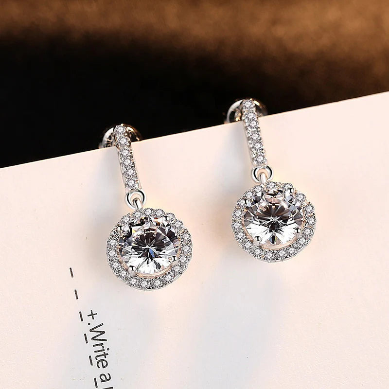 Womens Round Full-Diamond-Inlaid Fashion Earrings