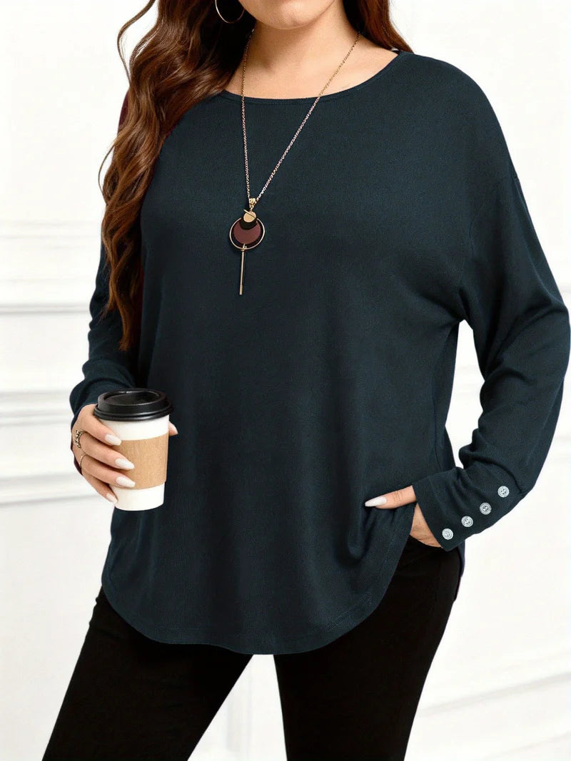 Casual Plus-size Women's Solid-color Long-sleeve Top