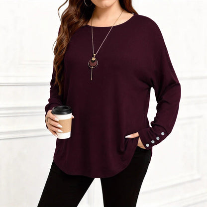Casual Plus-size Women's Solid-color Long-sleeve Top