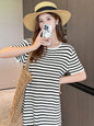 Crew-neck Short-sleeve Striped Dress For Petite Figures