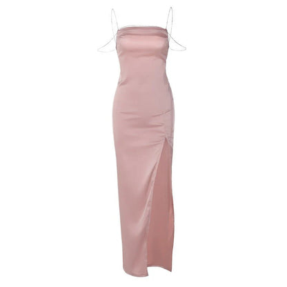 Fashionable And Sexy Slit-back Dress With Diamond-chain Straps
