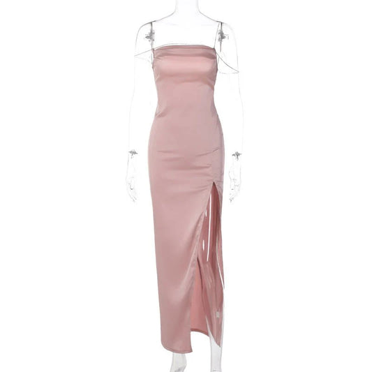 Fashionable And Sexy Slit-back Dress With Diamond-chain Straps