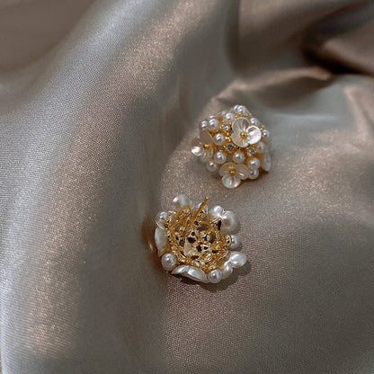 Fashionable Pearl Petal Earrings For Women
