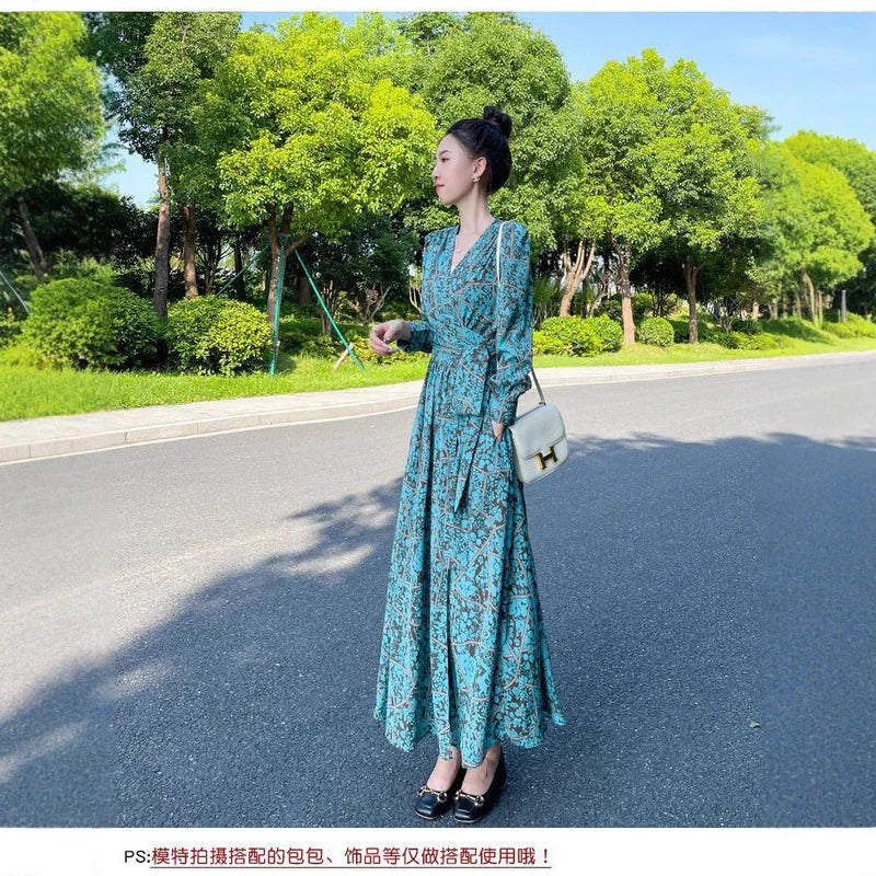 French-style Cinched Chiffon Maxi Dress