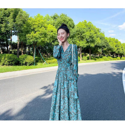 French-style Cinched Chiffon Maxi Dress