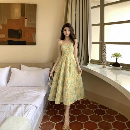 Fresh And Sweet Floral Splicing Travel Print Dress