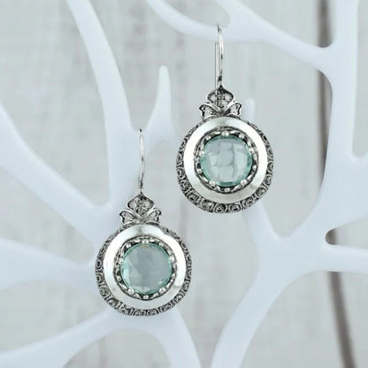 Hot-selling Round Blue Gemstone Carved Earrings