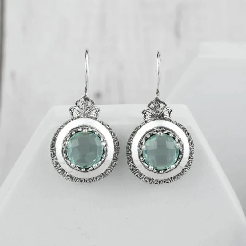 Hot-selling Round Blue Gemstone Carved Earrings