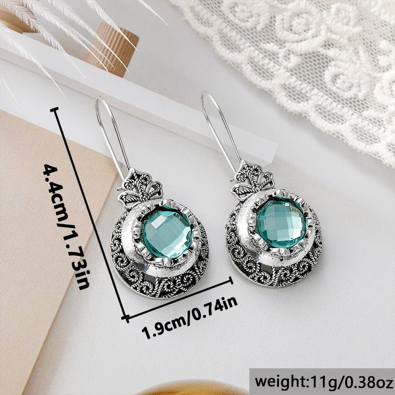 Hot-selling Round Blue Gemstone Carved Earrings