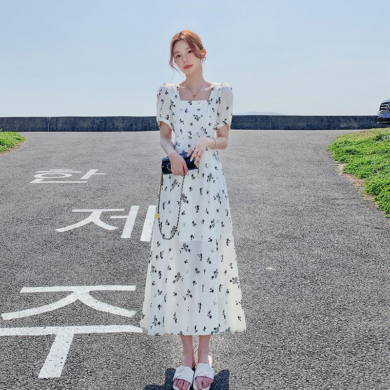 Pastoral-style White Floral-print Dress For Women Summer Season