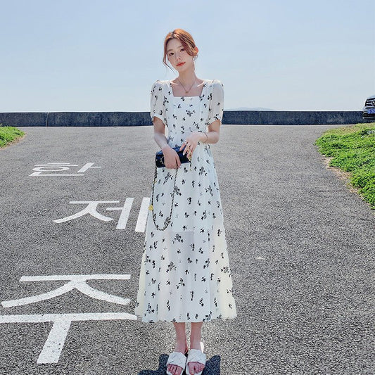 Pastoral-style White Floral-print Dress For Women Summer Season