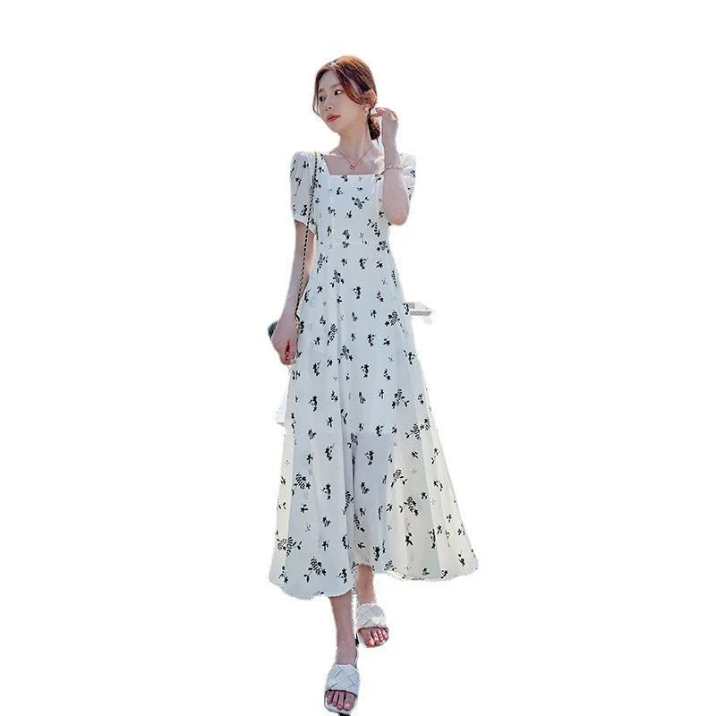 Pastoral-style White Floral-print Dress For Women Summer Season