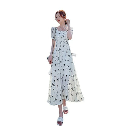 Pastoral-style White Floral-print Dress For Women Summer Season