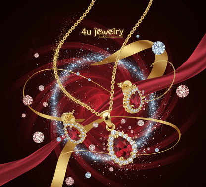Red Teardrop Cubic Zirconia Set