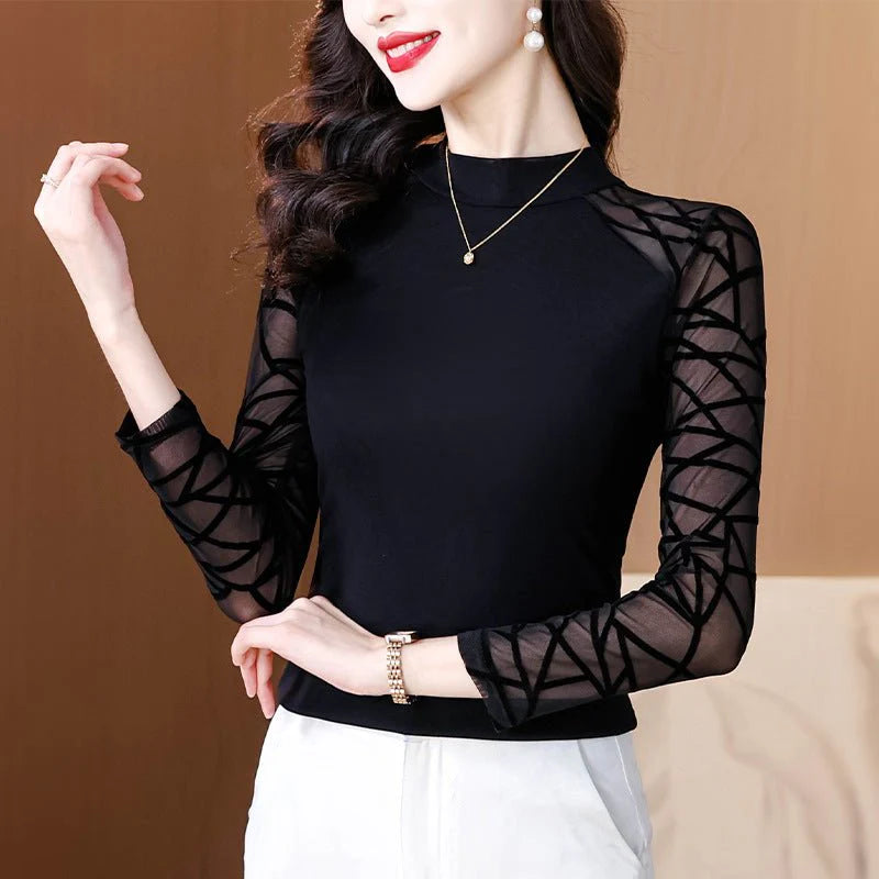 Spring New Arrival Lace-spliced Flocking Slim-fit