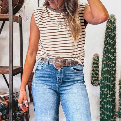 Women's Casual Simple Crew-Neck Striped Pullover Top