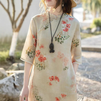 Women's Cotton And Linen Improved Qipao Dress With Stand Collar
